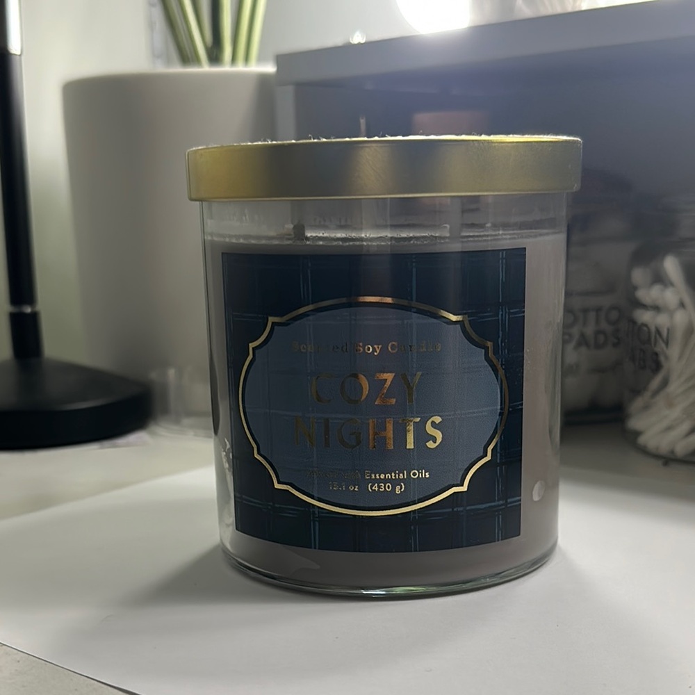 Cozy Nights Scented Candle with Gold Lid